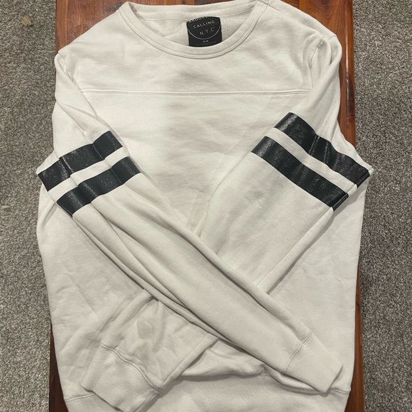 Men's White and Black Striped Sweater - Picture 1 of 3